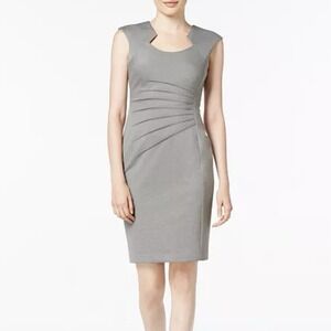 Calvin Klein Gray Side Ruched‎ Horseshoe Neck Ponte Sleeveless Sheath Dress 22W